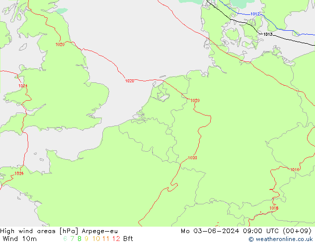 High wind areas Arpege-eu  03.06.2024 09 UTC