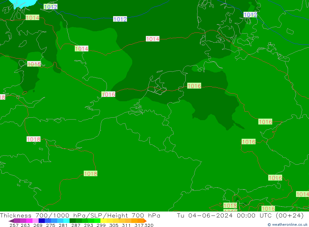 700-1000 hPa Kalınlığı Arpege-eu Sa 04.06.2024 00 UTC