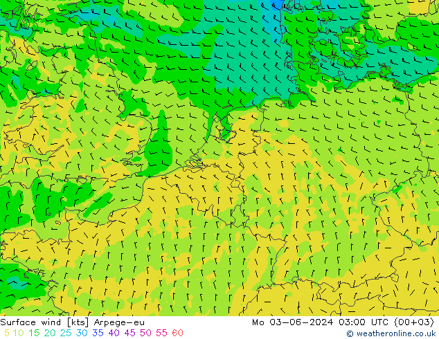 Rüzgar 10 m Arpege-eu Pzt 03.06.2024 03 UTC