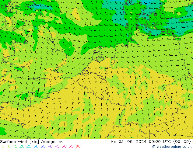 Viento 10 m Arpege-eu lun 03.06.2024 09 UTC