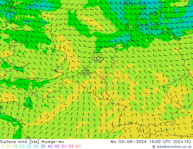 wiatr 10 m Arpege-eu pon. 03.06.2024 15 UTC