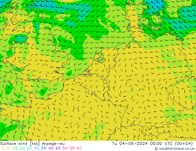 Viento 10 m Arpege-eu mar 04.06.2024 00 UTC