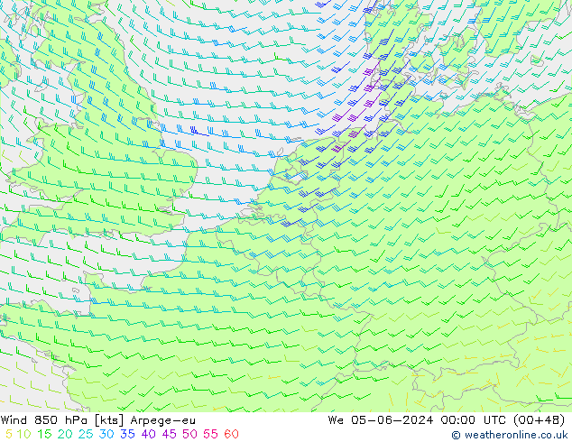 Wind 850 hPa Arpege-eu St 05.06.2024 00 UTC