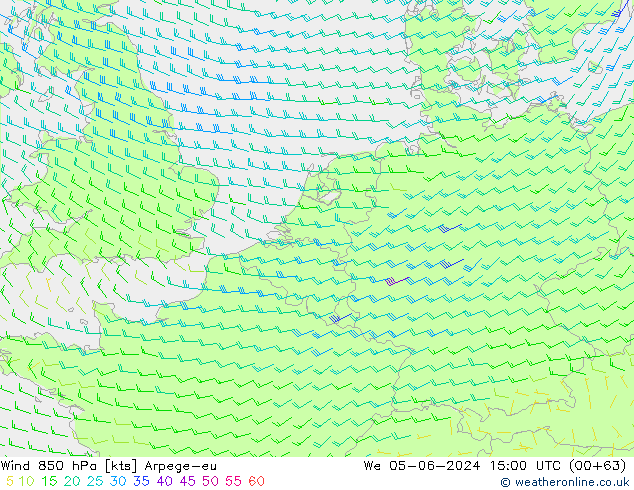 Wind 850 hPa Arpege-eu St 05.06.2024 15 UTC