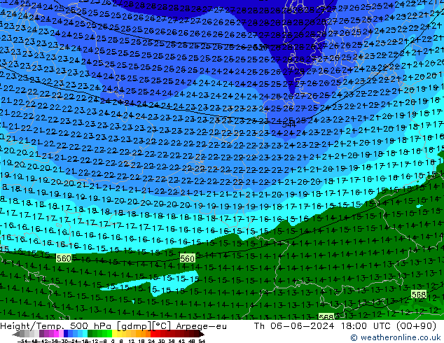 Height/Temp. 500 hPa Arpege-eu Do 06.06.2024 18 UTC