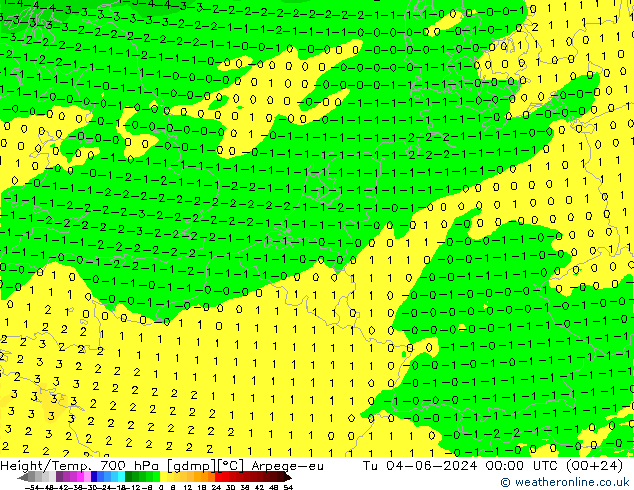 Height/Temp. 700 hPa Arpege-eu Di 04.06.2024 00 UTC