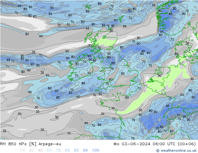 RH 850 hPa Arpege-eu  03.06.2024 06 UTC