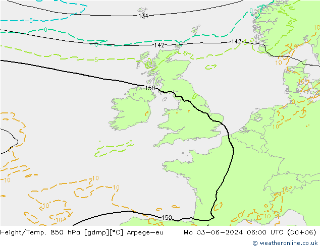 Hoogte/Temp. 850 hPa Arpege-eu ma 03.06.2024 06 UTC