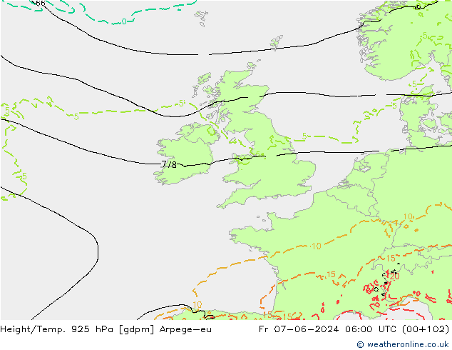 Height/Temp. 925 hPa Arpege-eu Fr 07.06.2024 06 UTC