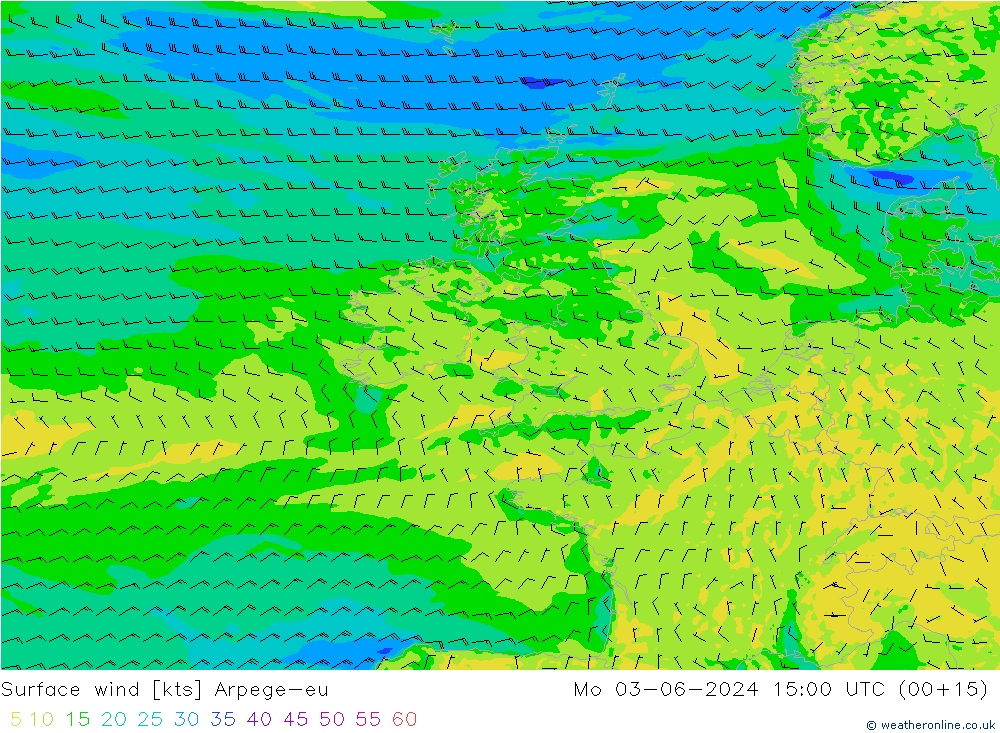 ветер 10 m Arpege-eu пн 03.06.2024 15 UTC
