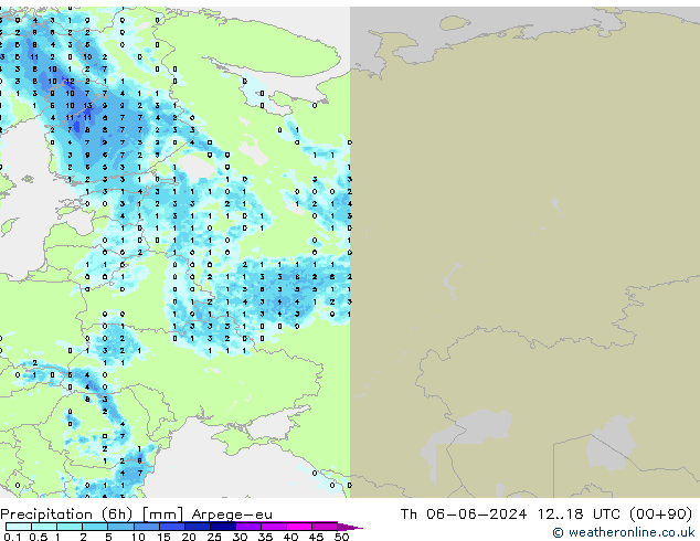 Precipitation (6h) Arpege-eu Th 06.06.2024 18 UTC
