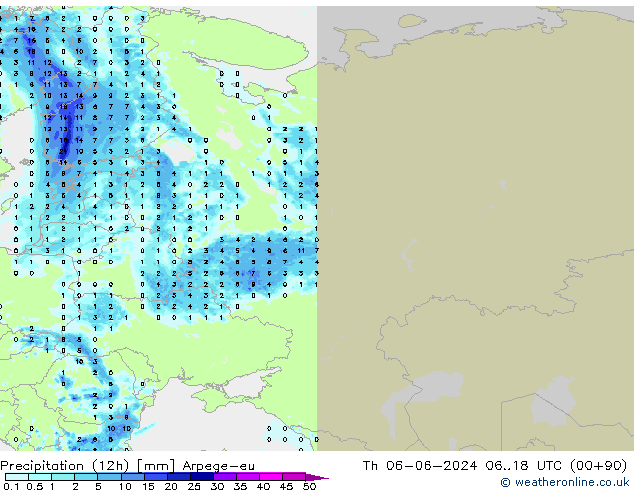 Precipitation (12h) Arpege-eu Th 06.06.2024 18 UTC