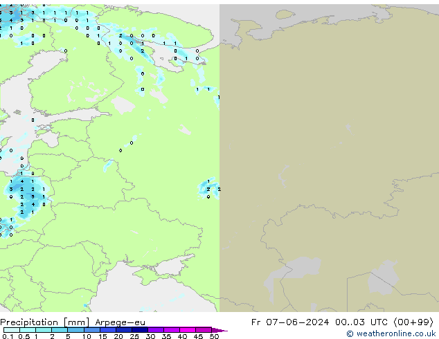 осадки Arpege-eu пт 07.06.2024 03 UTC