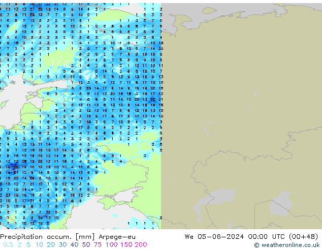 Precipitation accum. Arpege-eu mer 05.06.2024 00 UTC