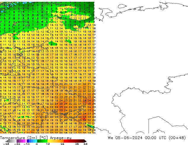 Temperatura (2m) Arpege-eu mié 05.06.2024 00 UTC