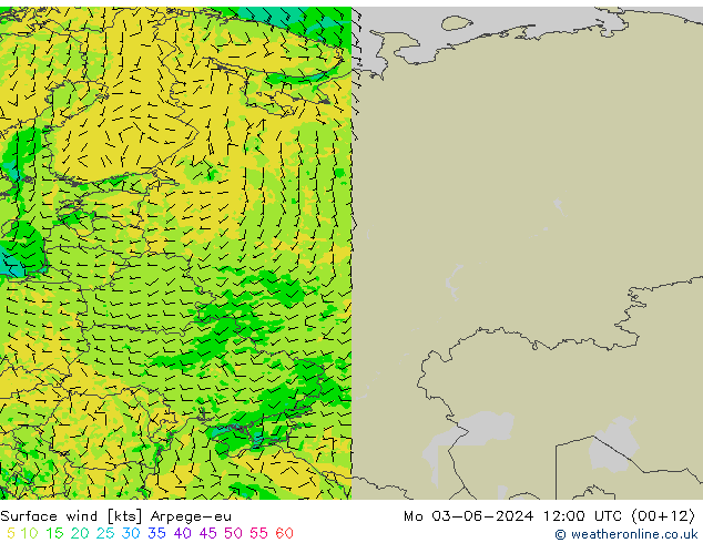 Vento 10 m Arpege-eu lun 03.06.2024 12 UTC