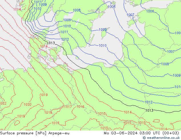 Surface pressure Arpege-eu Mo 03.06.2024 03 UTC