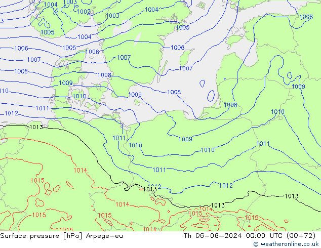 Surface pressure Arpege-eu Th 06.06.2024 00 UTC