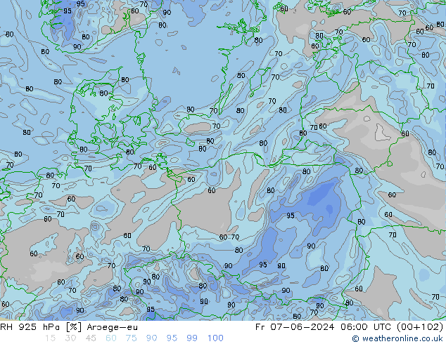 RH 925 hPa Arpege-eu ven 07.06.2024 06 UTC