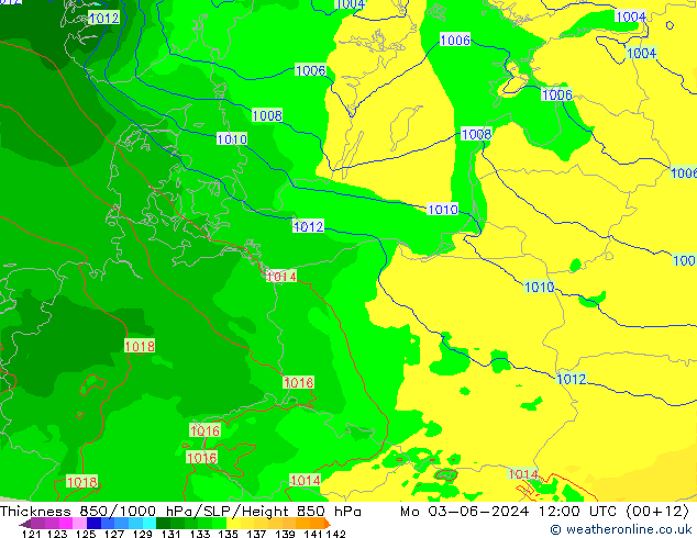 Thck 850-1000 гПа Arpege-eu пн 03.06.2024 12 UTC