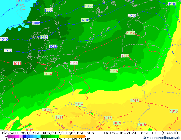 Thck 850-1000 hPa Arpege-eu czw. 06.06.2024 18 UTC