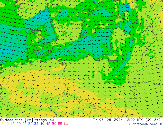 Vent 10 m Arpege-eu jeu 06.06.2024 12 UTC