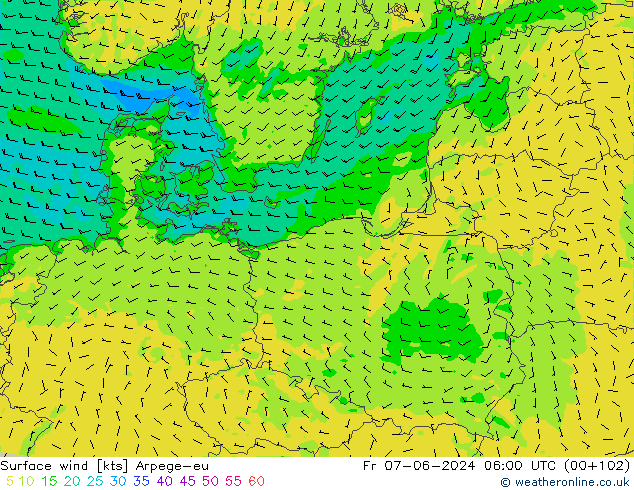 Surface wind Arpege-eu Fr 07.06.2024 06 UTC