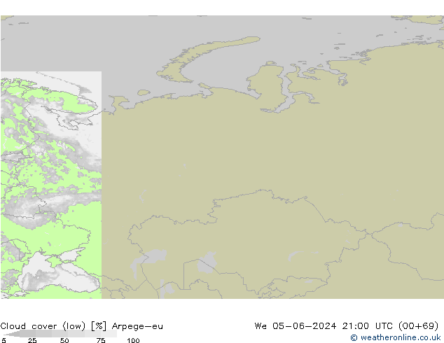 Bewolking (Laag) Arpege-eu wo 05.06.2024 21 UTC