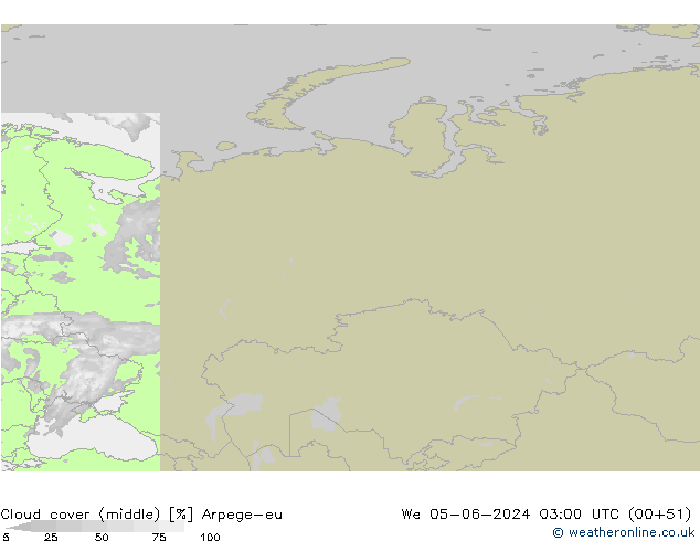 Cloud cover (middle) Arpege-eu We 05.06.2024 03 UTC