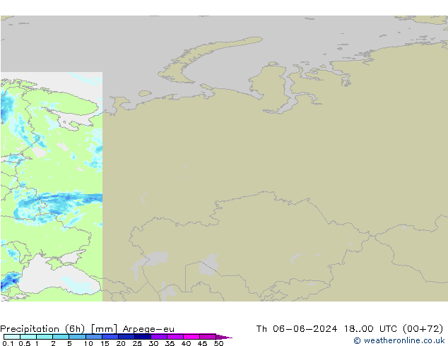 Totale neerslag (6h) Arpege-eu do 06.06.2024 00 UTC