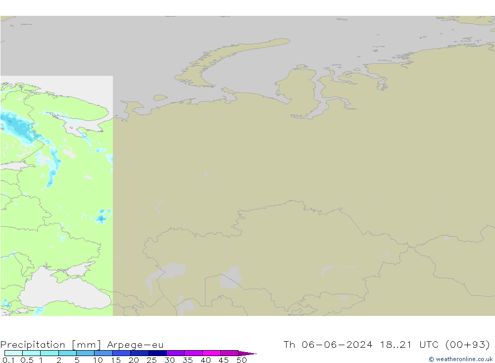 precipitação Arpege-eu Qui 06.06.2024 21 UTC