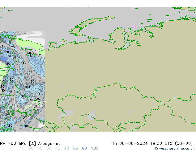 RH 700 hPa Arpege-eu Th 06.06.2024 18 UTC