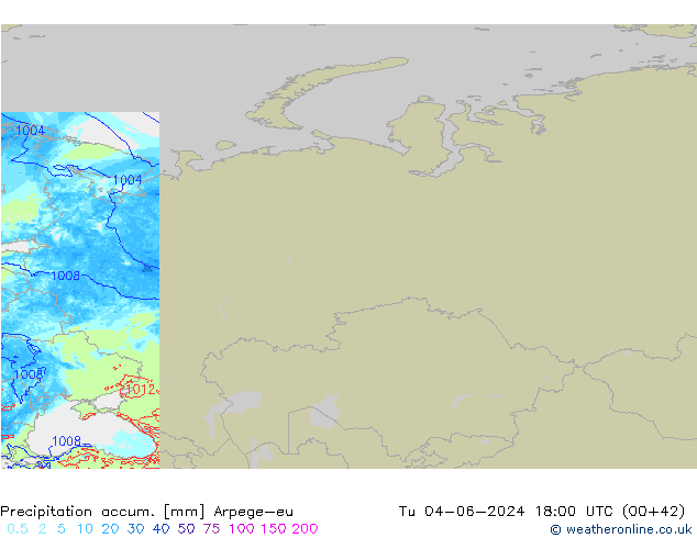 Precipitation accum. Arpege-eu Tu 04.06.2024 18 UTC