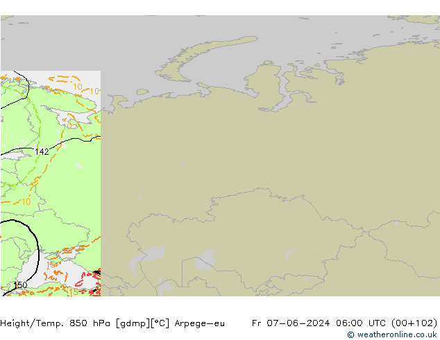 Geop./Temp. 850 hPa Arpege-eu vie 07.06.2024 06 UTC