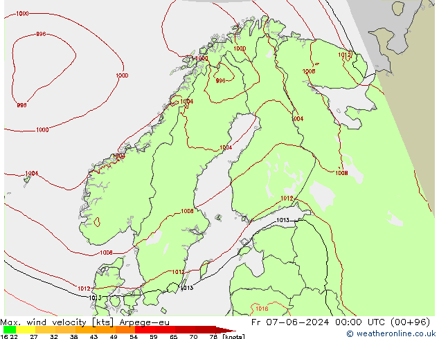 Max. wind velocity Arpege-eu pt. 07.06.2024 00 UTC