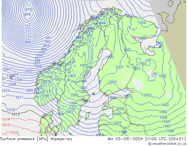 Surface pressure Arpege-eu Mo 03.06.2024 21 UTC