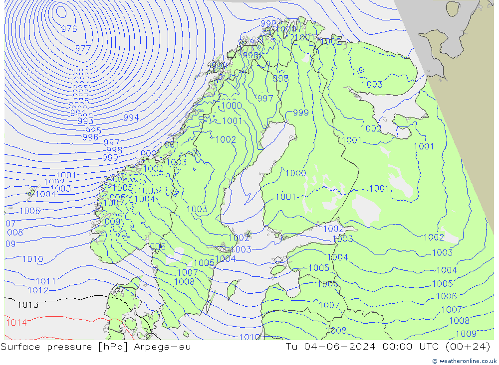 Bodendruck Arpege-eu Di 04.06.2024 00 UTC
