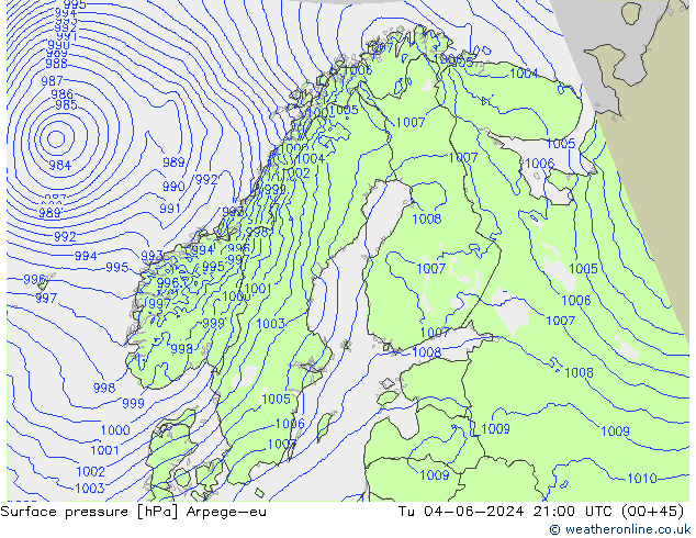 приземное давление Arpege-eu вт 04.06.2024 21 UTC