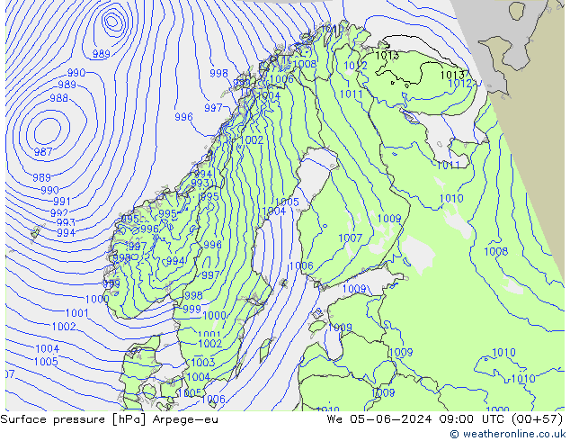 Surface pressure Arpege-eu We 05.06.2024 09 UTC