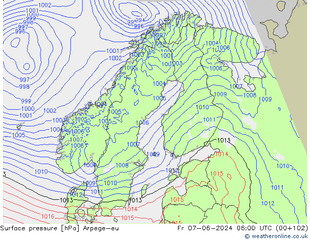 приземное давление Arpege-eu пт 07.06.2024 06 UTC