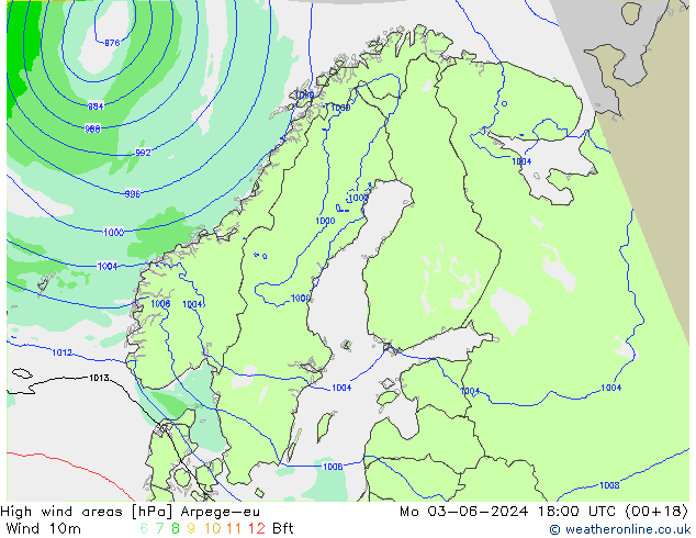 High wind areas Arpege-eu Mo 03.06.2024 18 UTC