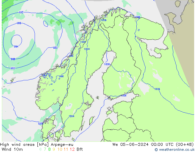 High wind areas Arpege-eu  05.06.2024 00 UTC