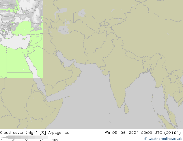 Cloud cover (high) Arpege-eu We 05.06.2024 03 UTC