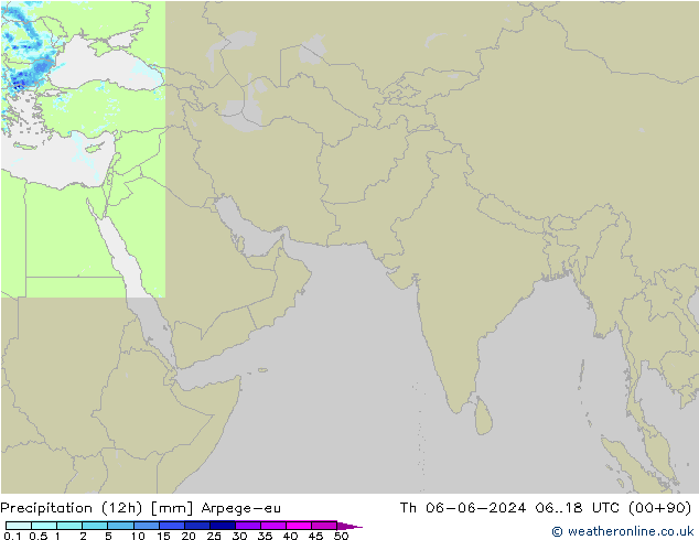 Precipitation (12h) Arpege-eu Čt 06.06.2024 18 UTC