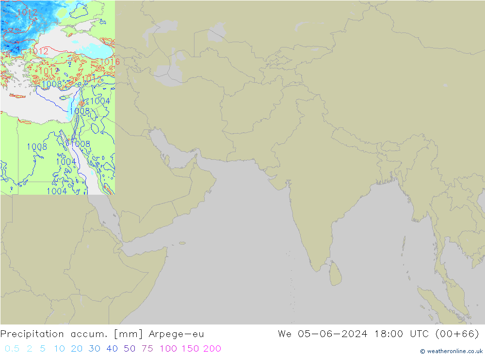 Precipitation accum. Arpege-eu śro. 05.06.2024 18 UTC