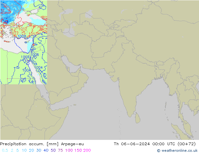 Precipitation accum. Arpege-eu Čt 06.06.2024 00 UTC