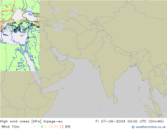 High wind areas Arpege-eu ven 07.06.2024 00 UTC