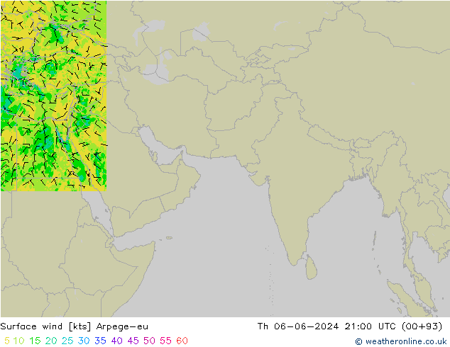 Surface wind Arpege-eu Th 06.06.2024 21 UTC