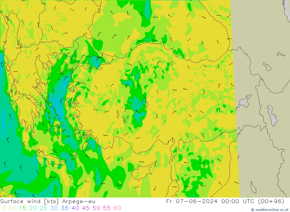 Wind 10 m Arpege-eu vr 07.06.2024 00 UTC