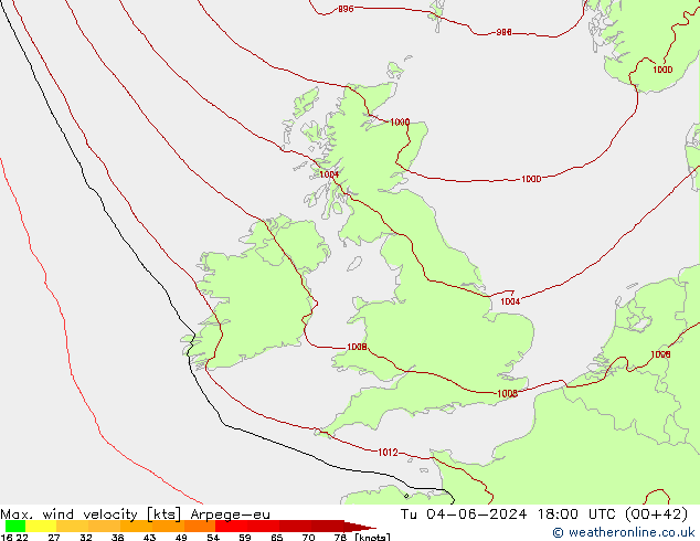 Max. wind velocity Arpege-eu Ter 04.06.2024 18 UTC